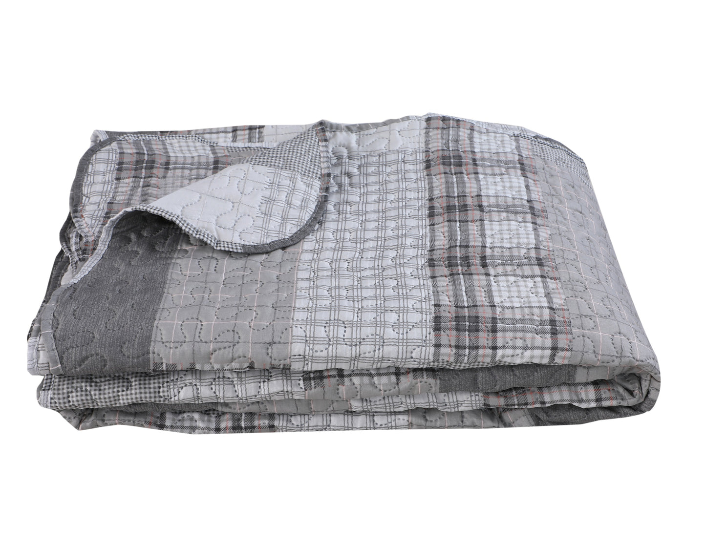 Printed Embossed Pinsonic Soft Bedding Summer Quilt Set, Modern Grey Striped