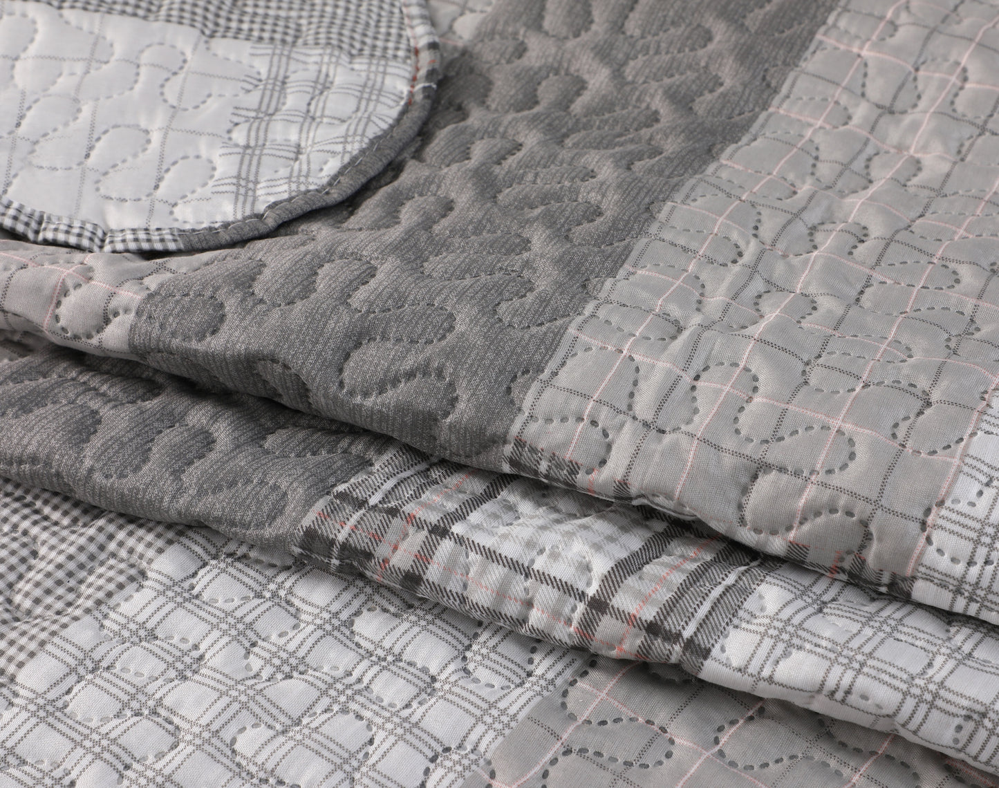 Printed Embossed Pinsonic Soft Bedding Summer Quilt Set, Modern Grey Striped