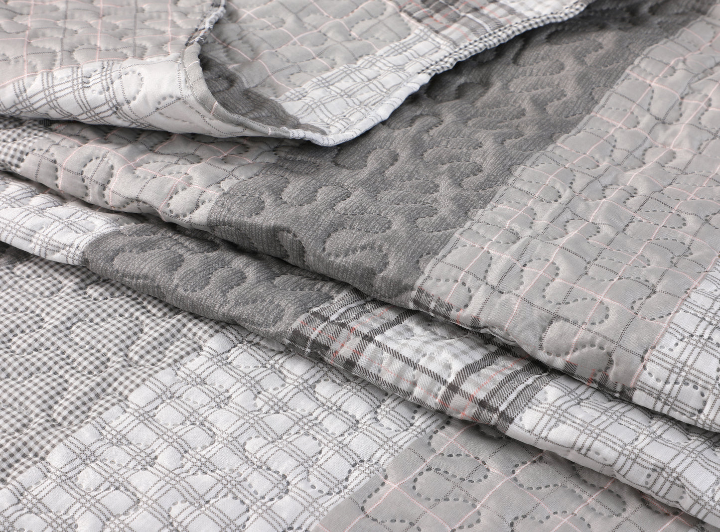 Printed Embossed Pinsonic Soft Bedding Summer Quilt Set, Modern Grey Striped