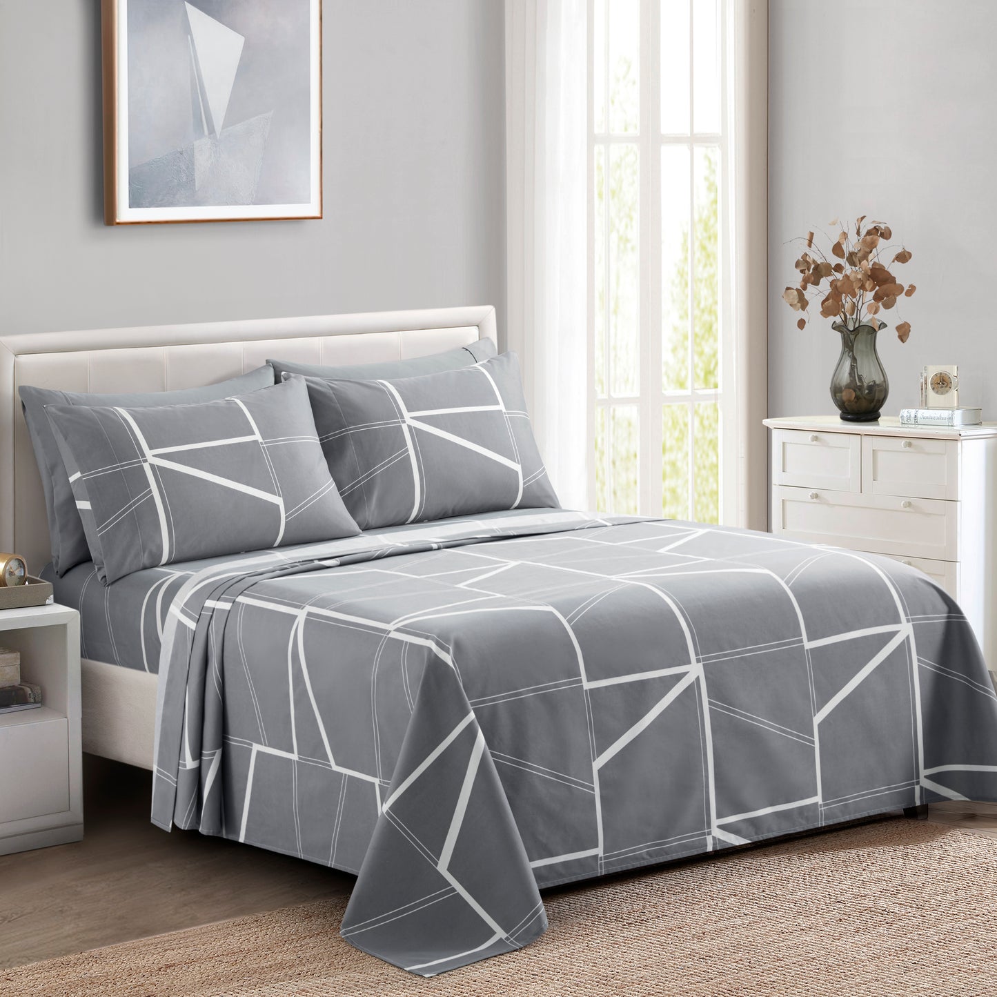 Printed Rayon from Bamboo Soft Deep Pocket Bedding All Season Sheet Set, Modern Fantasy Geometric