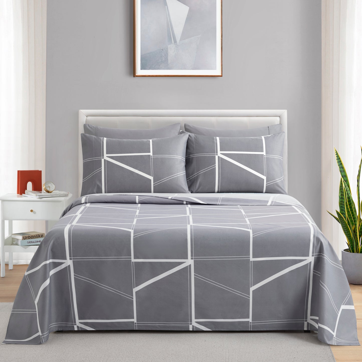 Printed Rayon from Bamboo Soft Deep Pocket Bedding All Season Sheet Set, Modern Fantasy Geometric