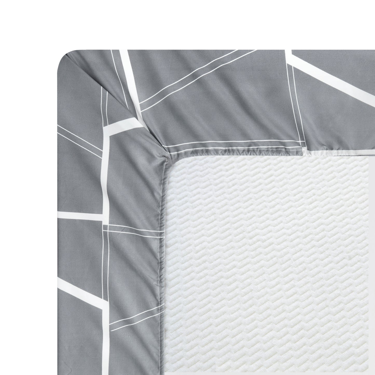 Printed Rayon from Bamboo Soft All Season Duvet Cover Fitted Sheet Ensemble Bedding Set with Zipper and Corner Tie, Grey Geometric