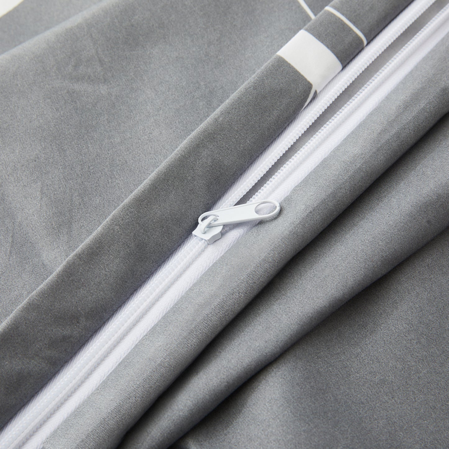 Printed Rayon from Bamboo Soft All Season Duvet Cover Fitted Sheet Ensemble Bedding Set with Zipper and Corner Tie, Grey Geometric