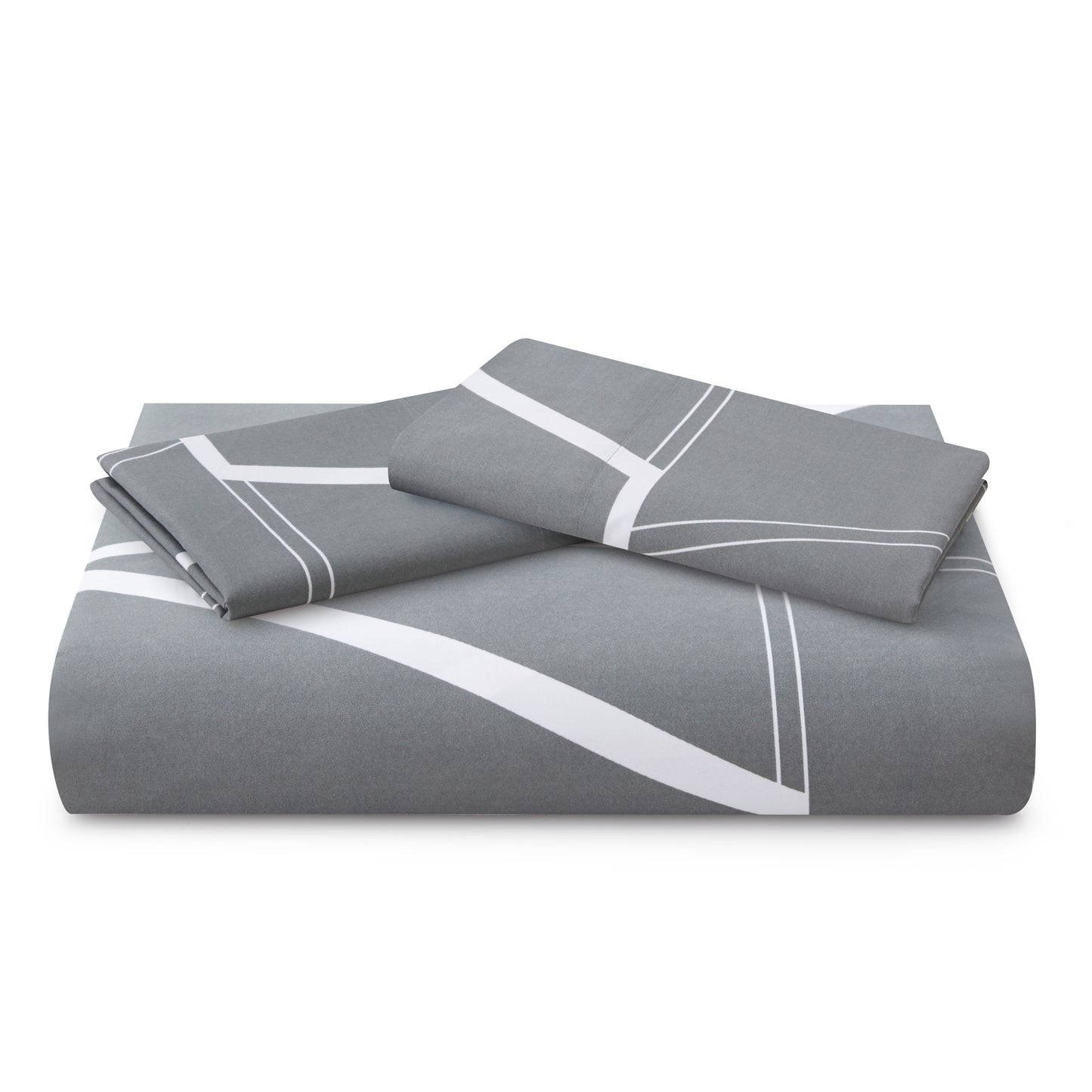 Printed Rayon from Bamboo Soft All Season Duvet Cover Fitted Sheet Ensemble Bedding Set with Zipper and Corner Tie, Grey Geometric