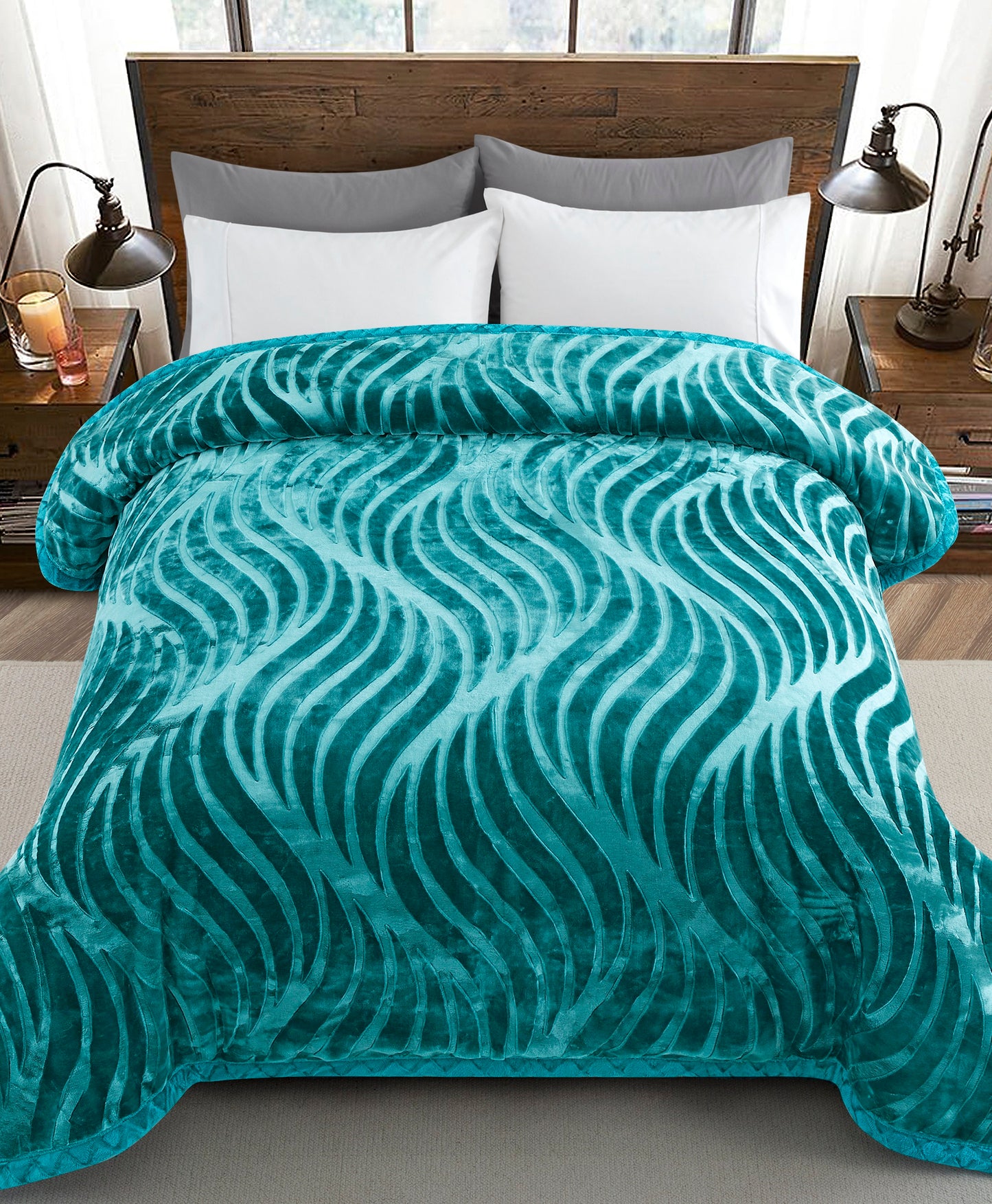 Printed Reversible Woven Fluffy Plush Soft Warm Korean Style 2 Ply Flannel Fleece Throw Animal Mink Blanket, 86" x 94" Modern Floral