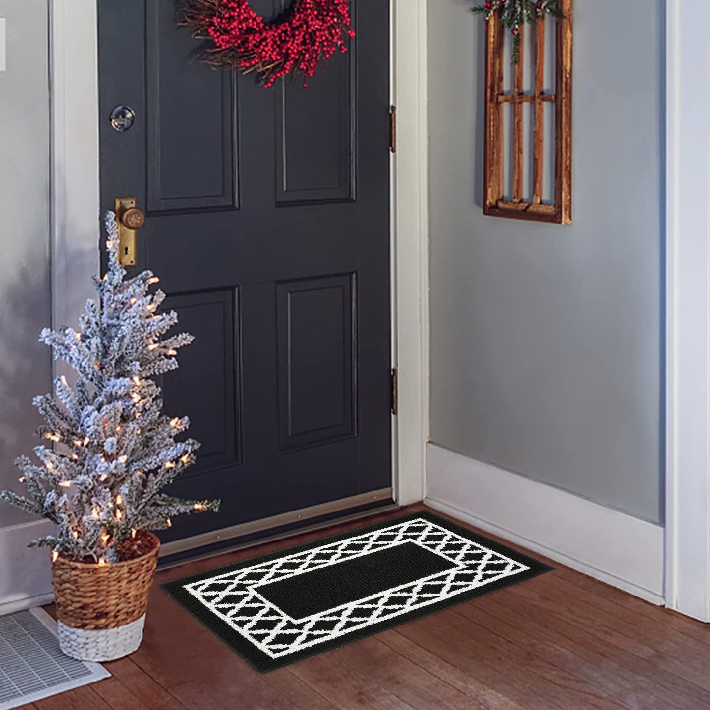 Decor Non-Slip Back Soft Runner Area Carpet Floor Area Rug Indoor Accent Decorative Mat, Moroccan Trellis Black