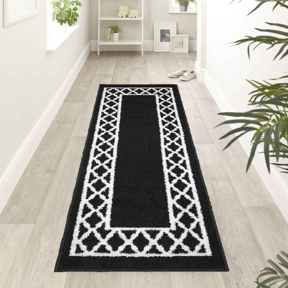 Decor Non-Slip Back Soft Runner Area Carpet Floor Area Rug Indoor Accent Decorative Mat, Moroccan Trellis Black