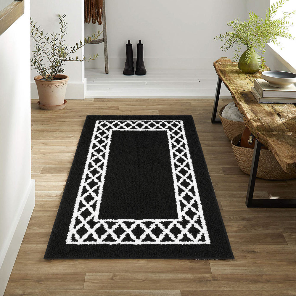 Decor Non-Slip Back Soft Runner Area Carpet Floor Area Rug Indoor Accent Decorative Mat, Moroccan Trellis Black