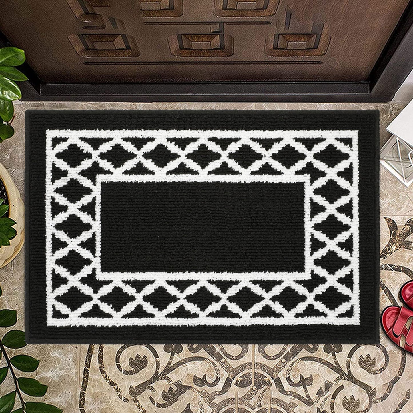 Decor Non-Slip Back Soft Runner Area Carpet Floor Area Rug Indoor Accent Decorative Mat, Moroccan Trellis Black