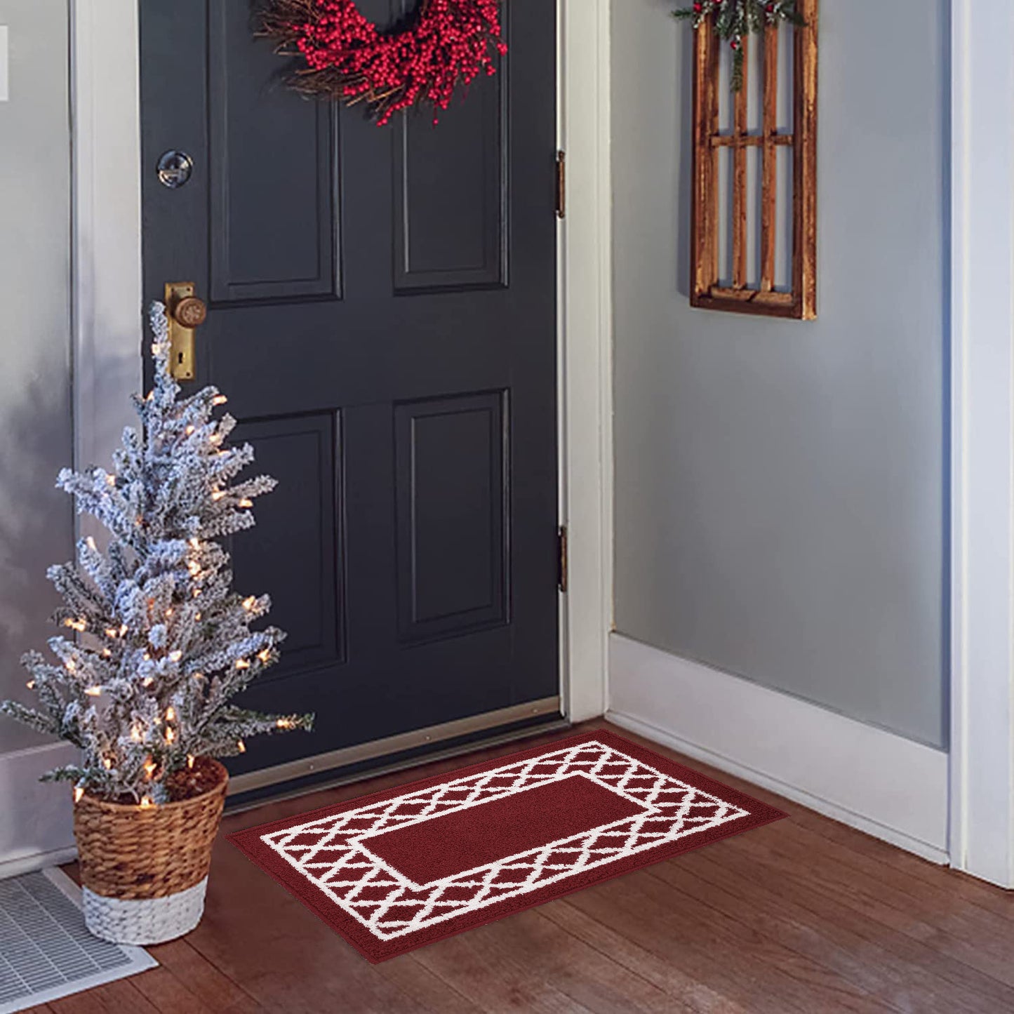 Decor Non-Slip Back Soft Runner Area Carpet Floor Area Rug Indoor Accent Decorative Mat, Moroccan Trellis Burgundy