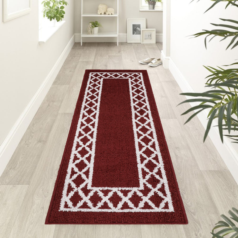 Decor Non-Slip Back Soft Runner Area Carpet Floor Area Rug Indoor Accent Decorative Mat, Moroccan Trellis Burgundy