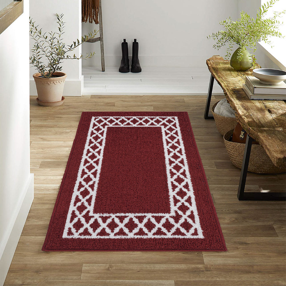 Decor Non-Slip Back Soft Runner Area Carpet Floor Area Rug Indoor Accent Decorative Mat, Moroccan Trellis Burgundy