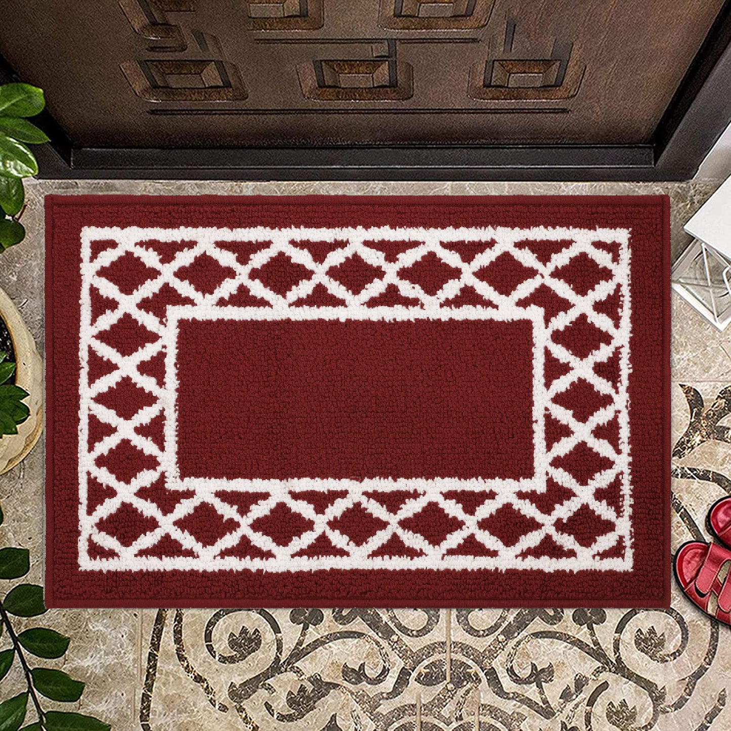 Decor Non-Slip Back Soft Runner Area Carpet Floor Area Rug Indoor Accent Decorative Mat, Moroccan Trellis Burgundy