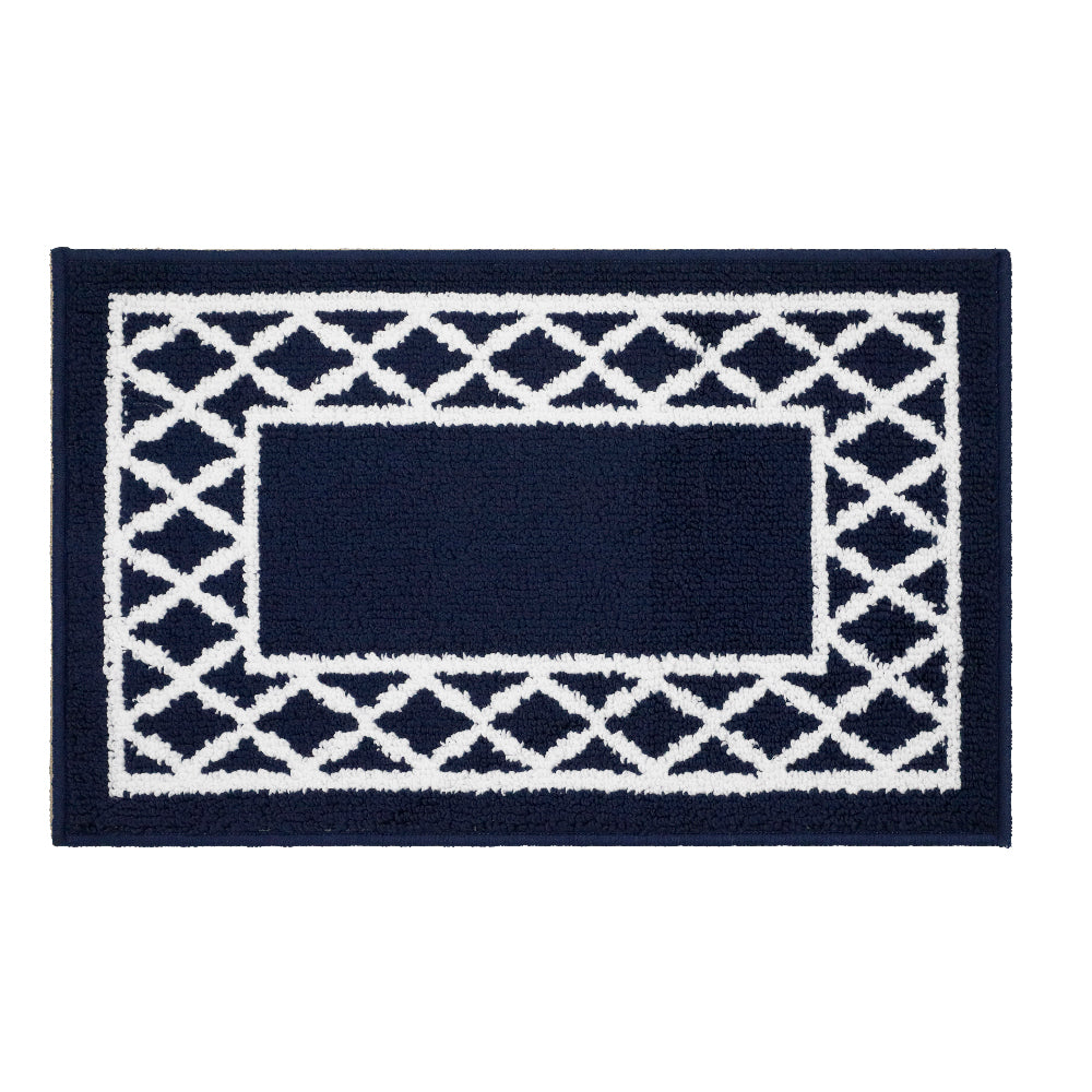Decor Non-Slip Back Soft Runner Area Carpet Floor Area Rug Indoor Accent Decorative Mat, Moroccan Trellis Navy Blue