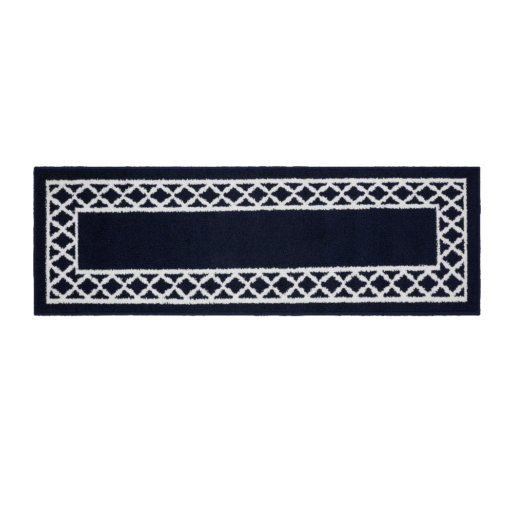 Decor Non-Slip Back Soft Runner Area Carpet Floor Area Rug Indoor Accent Decorative Mat, Moroccan Trellis Navy Blue