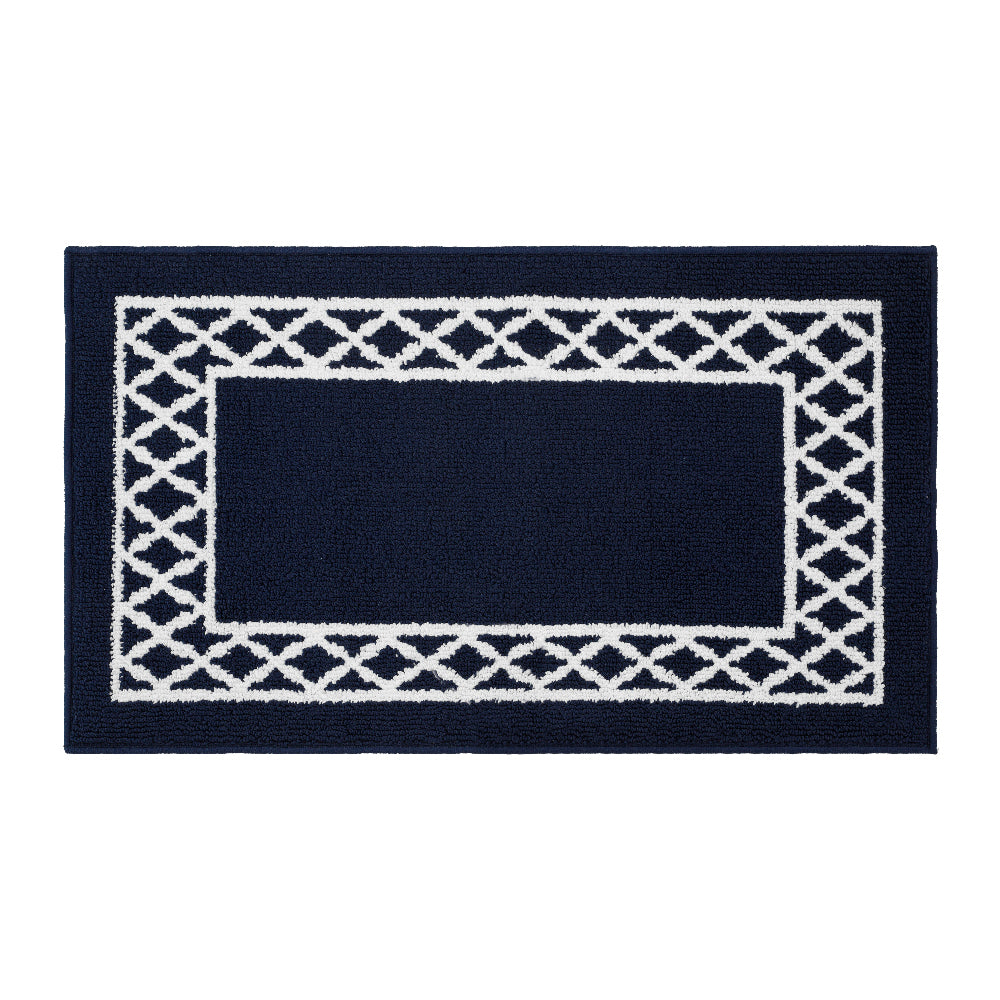 Decor Non-Slip Back Soft Runner Area Carpet Floor Area Rug Indoor Accent Decorative Mat, Moroccan Trellis Navy Blue