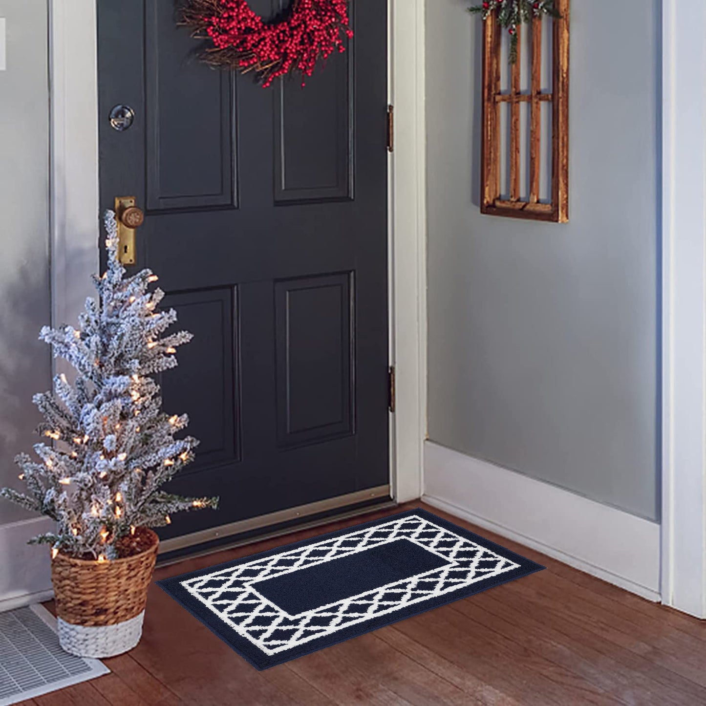 Decor Non-Slip Back Soft Runner Area Carpet Floor Area Rug Indoor Accent Decorative Mat, Moroccan Trellis Navy Blue