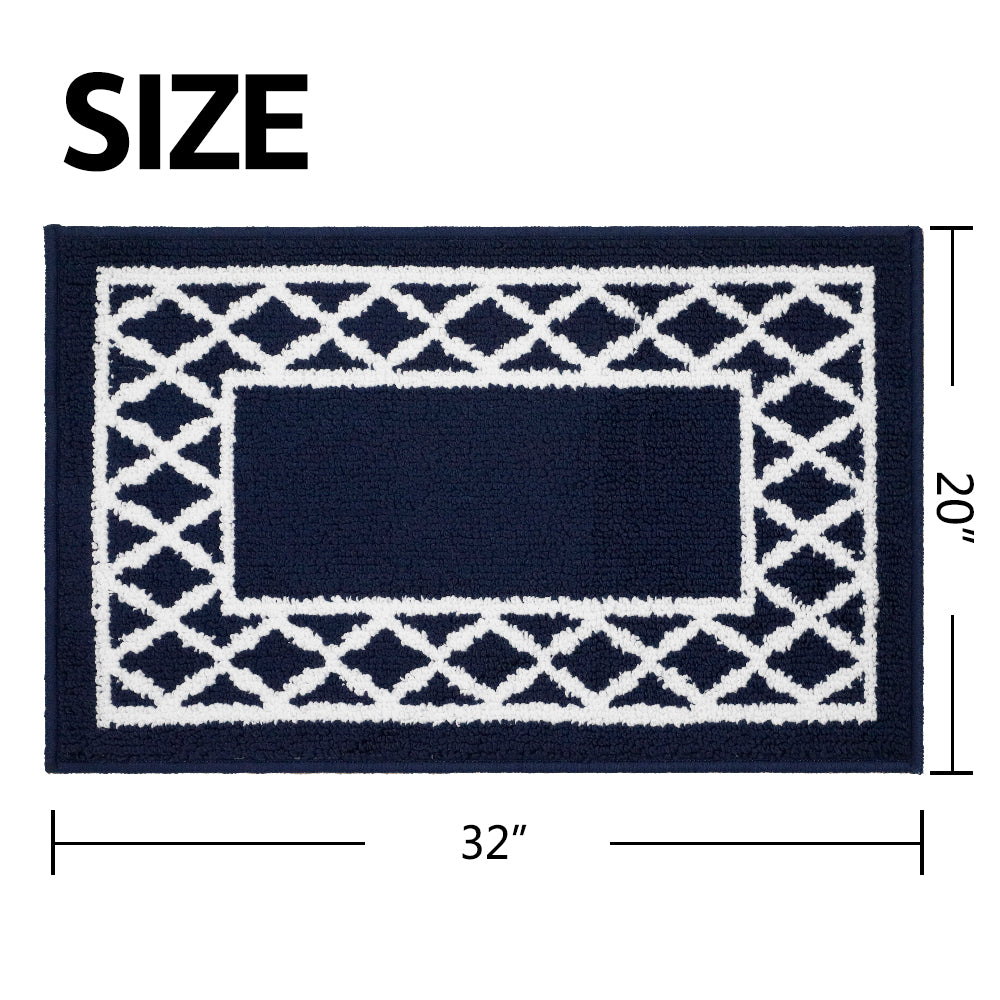 Decor Non-Slip Back Soft Runner Area Carpet Floor Area Rug Indoor Accent Decorative Mat, Moroccan Trellis Navy Blue