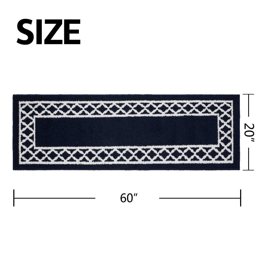 Decor Non-Slip Back Soft Runner Area Carpet Floor Area Rug Indoor Accent Decorative Mat, Moroccan Trellis Navy Blue