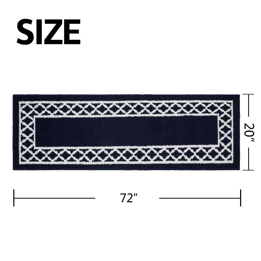 Decor Non-Slip Back Soft Runner Area Carpet Floor Area Rug Indoor Accent Decorative Mat, Moroccan Trellis Navy Blue