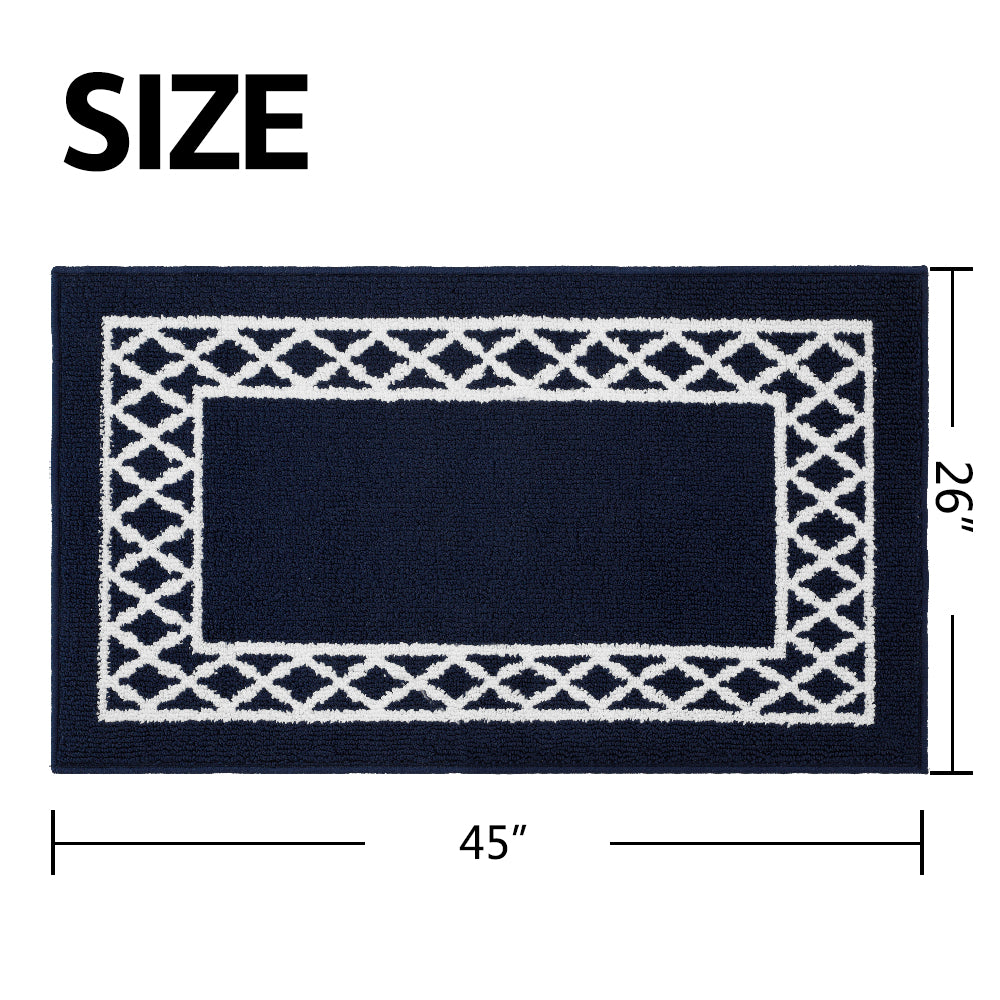 Decor Non-Slip Back Soft Runner Area Carpet Floor Area Rug Indoor Accent Decorative Mat, Moroccan Trellis Navy Blue