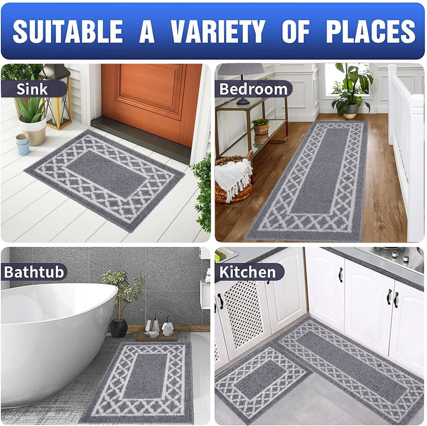 Decor Non-Slip Back Soft Runner Area Carpet Floor Area Rug Indoor Accent Decorative Mat, Moroccan Trellis Silver