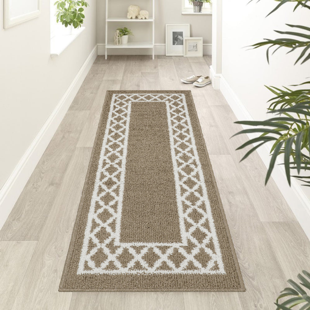 Decor Non-Slip Back Soft Runner Area Carpet Floor Area Rug Indoor Accent Decorative Mat, Moroccan Trellis Taupe