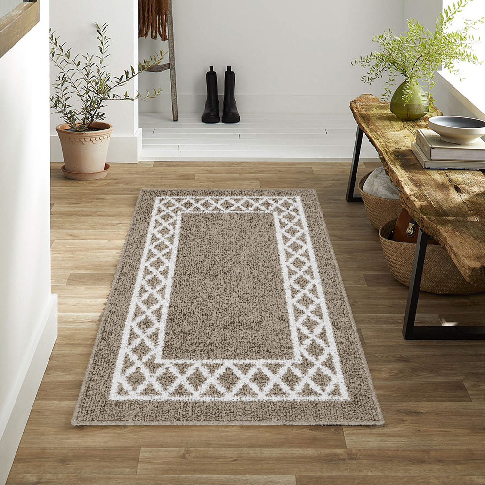 Decor Non-Slip Back Soft Runner Area Carpet Floor Area Rug Indoor Accent Decorative Mat, Moroccan Trellis Taupe