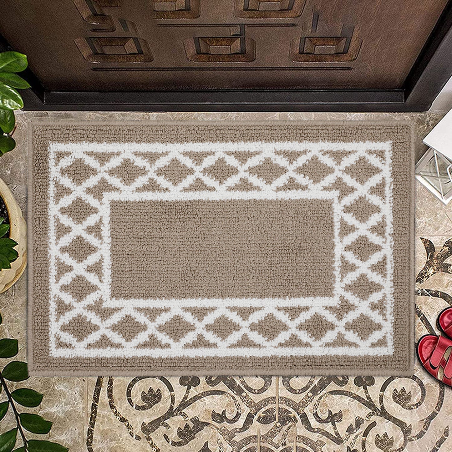 Decor Non-Slip Back Soft Runner Area Carpet Floor Area Rug Indoor Accent Decorative Mat, Moroccan Trellis Taupe