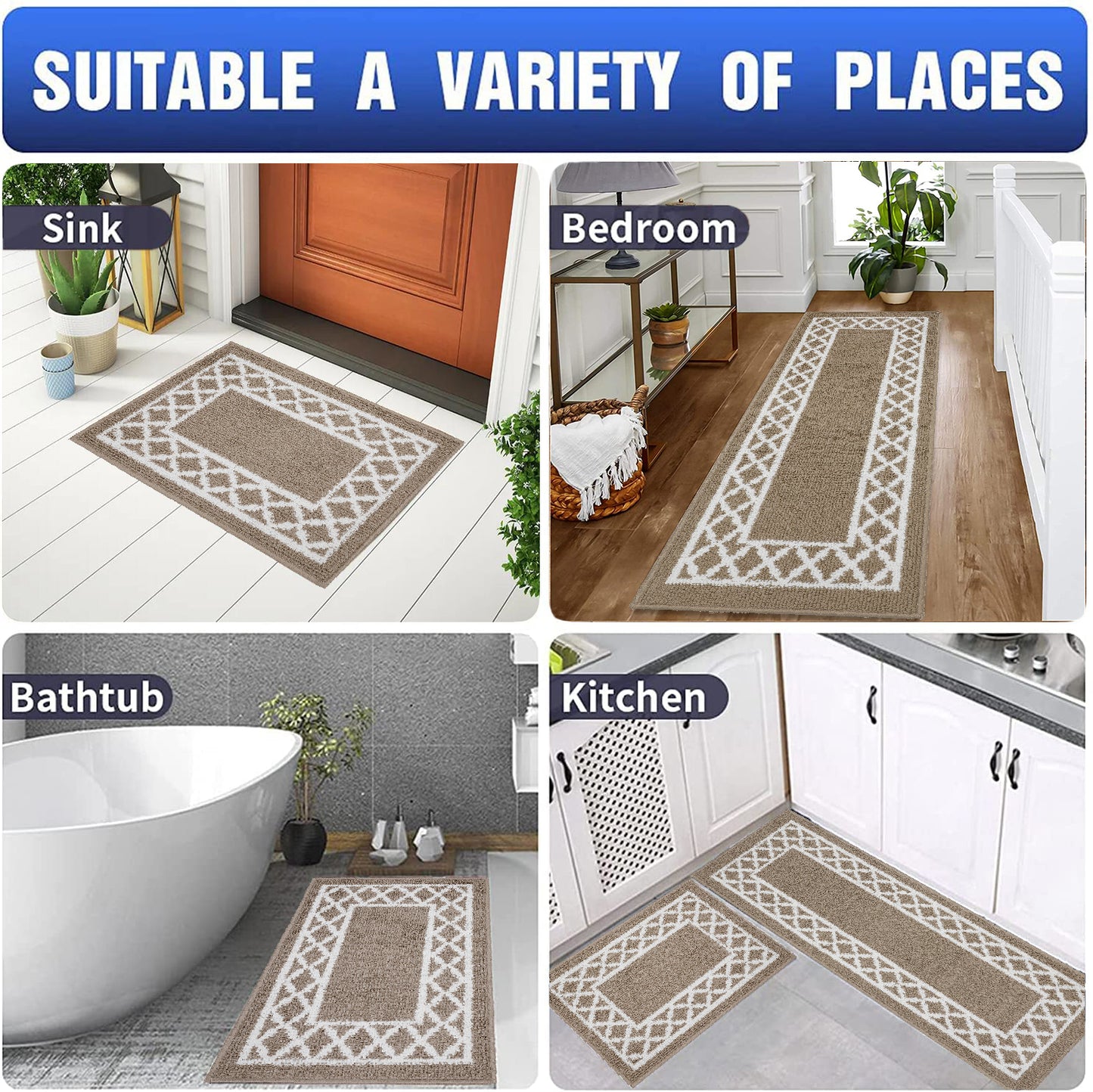 Decor Non-Slip Back Soft Runner Area Carpet Floor Area Rug Indoor Accent Decorative Mat, Moroccan Trellis Taupe
