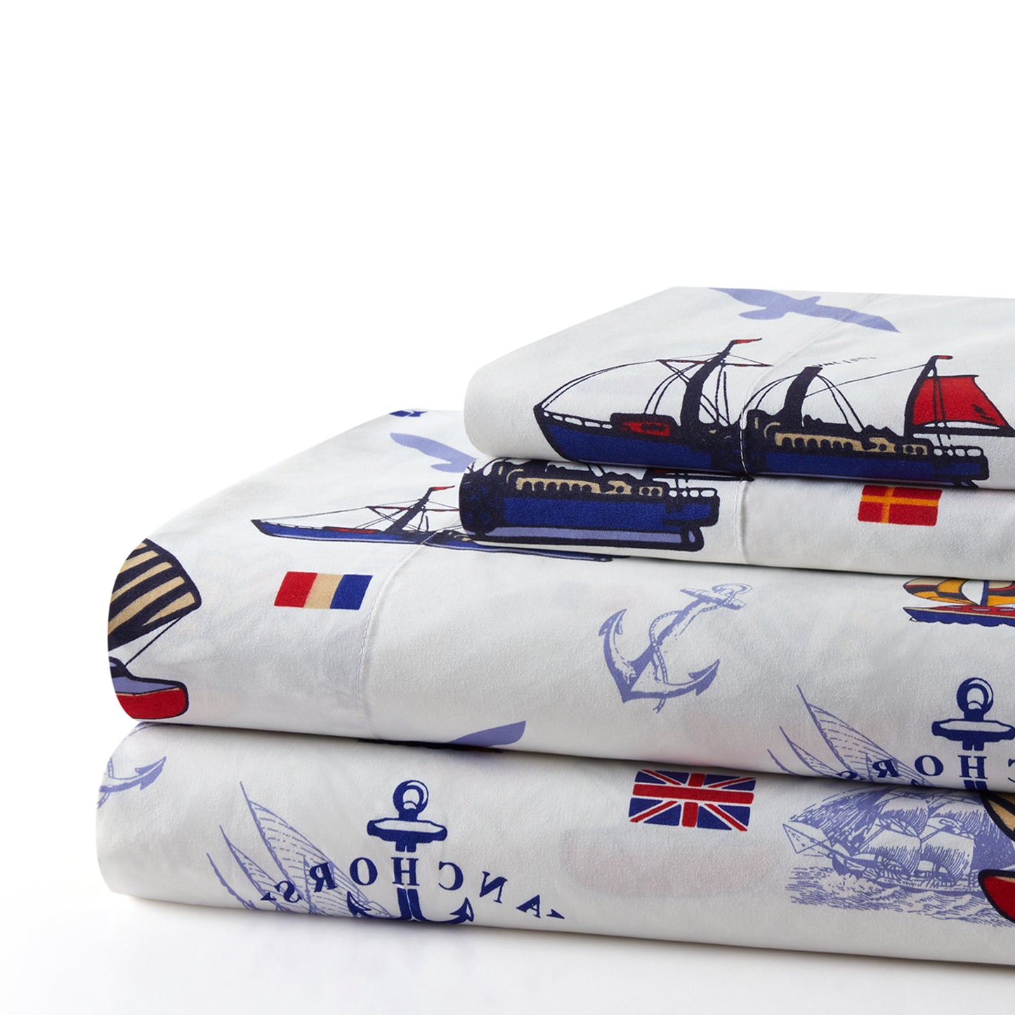 Kids Boys Toddlers Printed 600 Thread Count Soft Deep Pocket Cotton Percale All Season Bedding Sheet Set, Nautical Sailing Boat