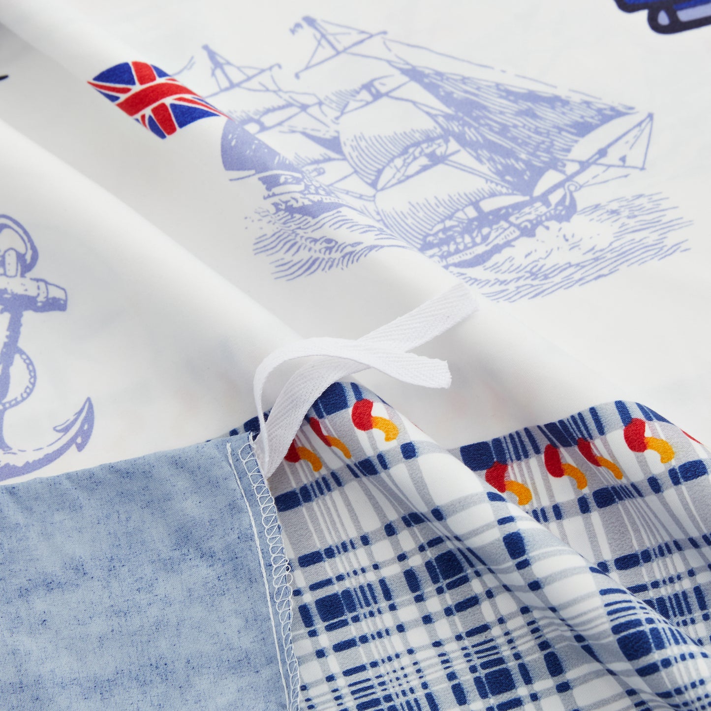 Kids Boys Printed 600 Thread Count Soft Cotton Percale Duvet Cover Set with Corner Tie and Zipper, Nautical Sailing Boat