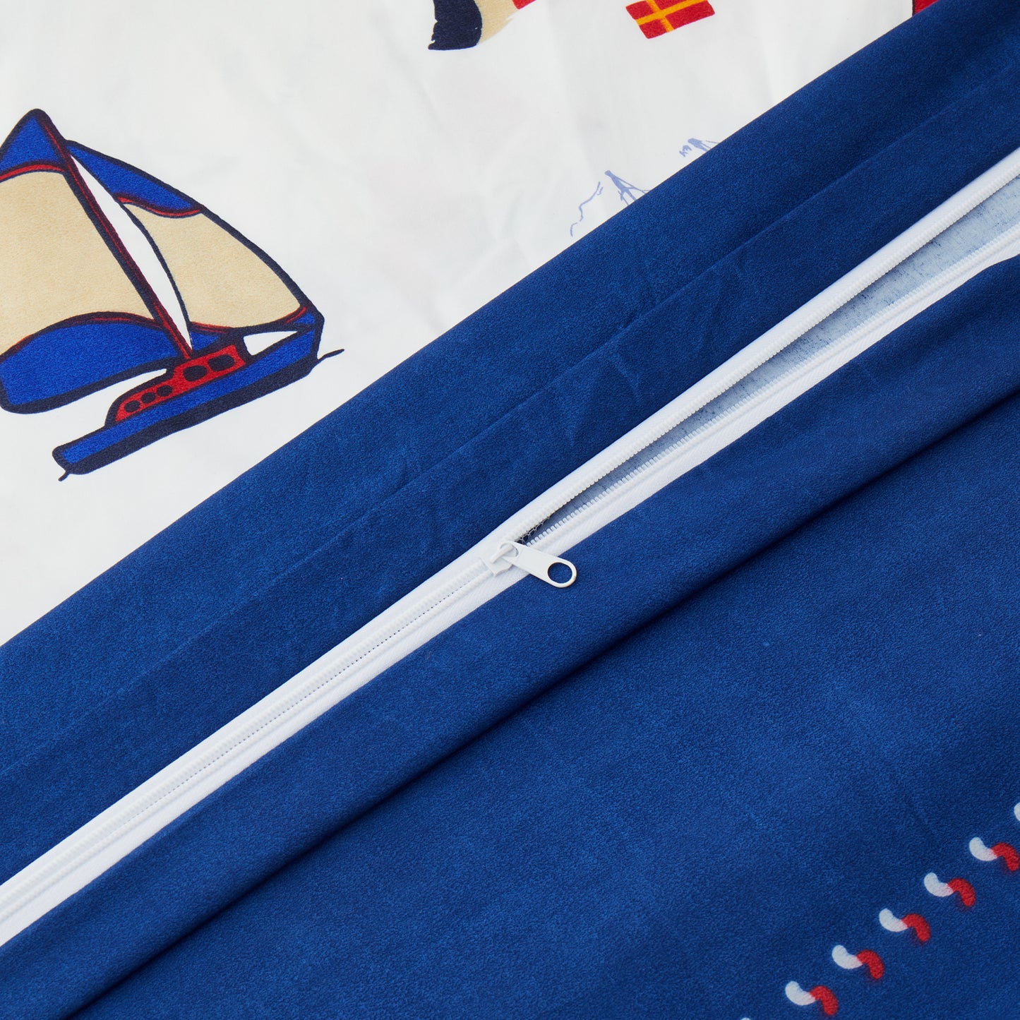 Kids Boys Printed 600 Thread Count Soft Cotton Percale Duvet Cover Set with Corner Tie and Zipper, Nautical Sailing Boat