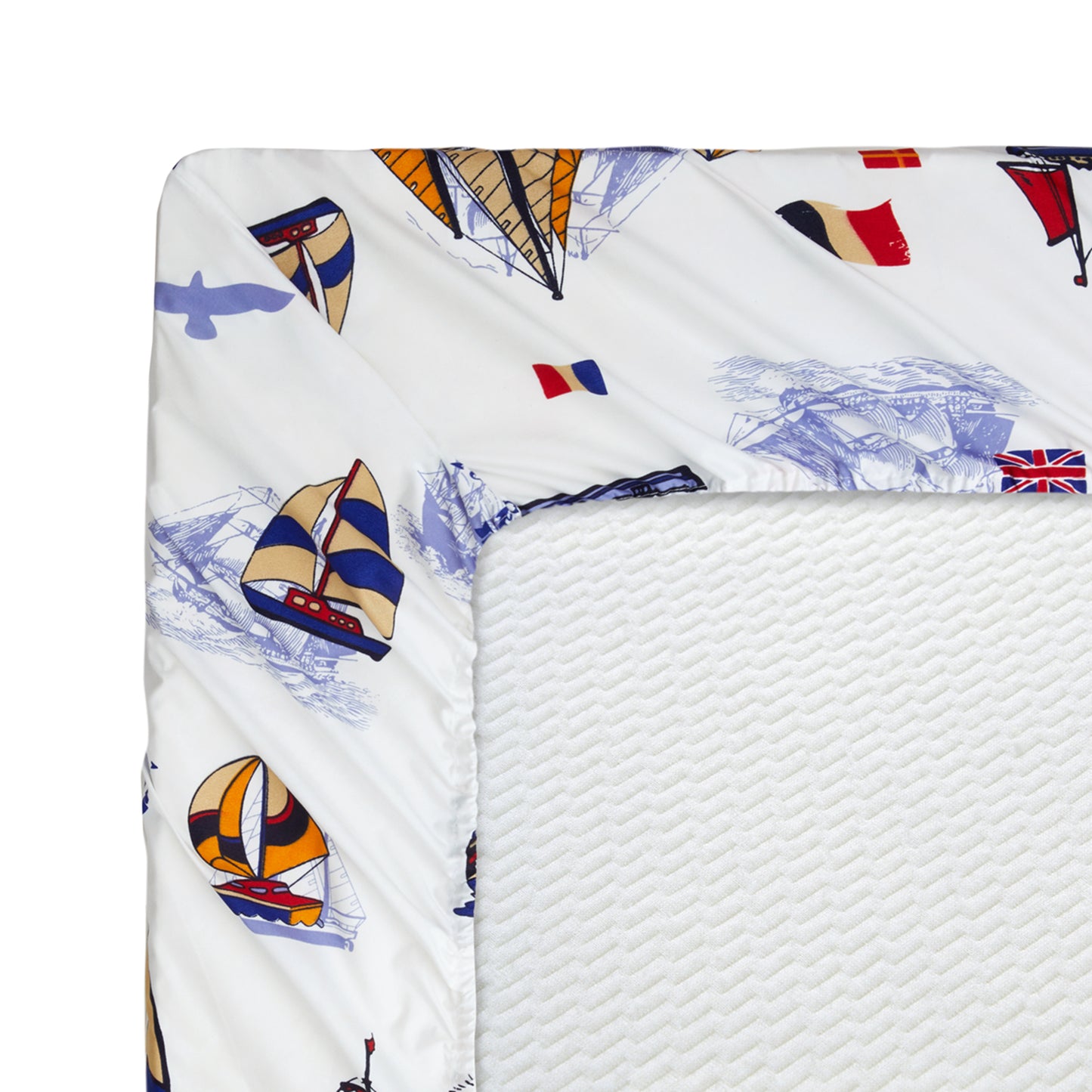 Kids Boys Printed 600 Thread Count Soft Cotton Percale Duvet Cover Fitted Sheet Ensemble Bedding Set, Nautical Sailing Boat Pattern