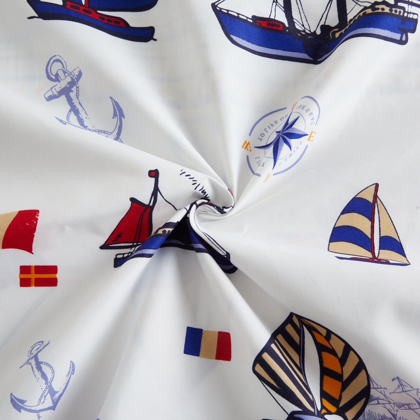 Kids Boys Printed 600 Thread Count Soft Cotton Percale Duvet Cover Set with Corner Tie and Zipper, Nautical Sailing Boat