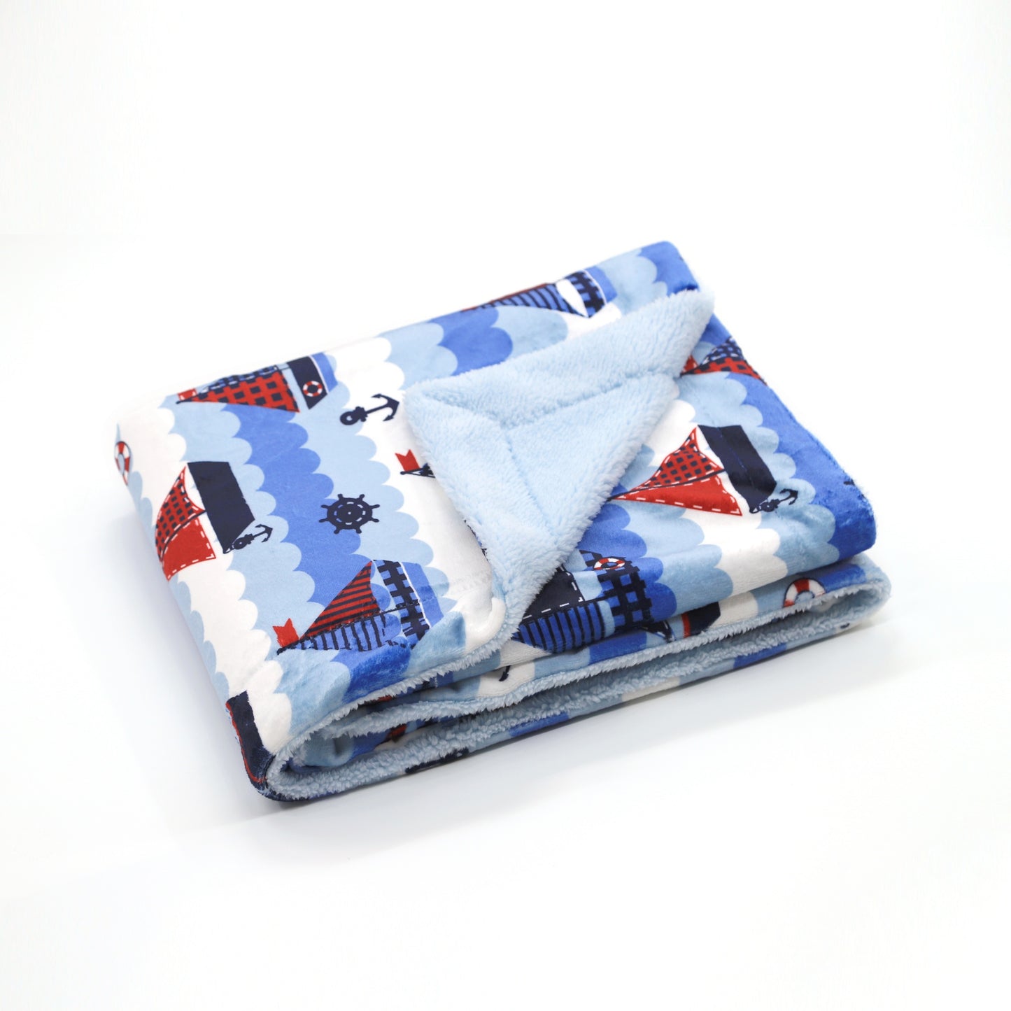 Kid Printed Fluffy Plush Soft Warm Flannel Fleece Children Throw Sherpa Kids Blanket, 40" x 50" Nautical Sailing Boat