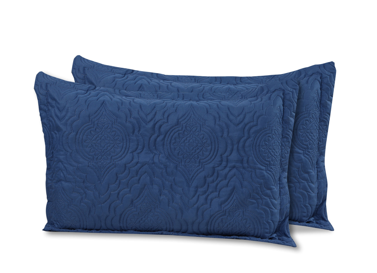 Embossed Pinsonic Solid Bedding Soft Summer Quilt Set, Navy Blue Color