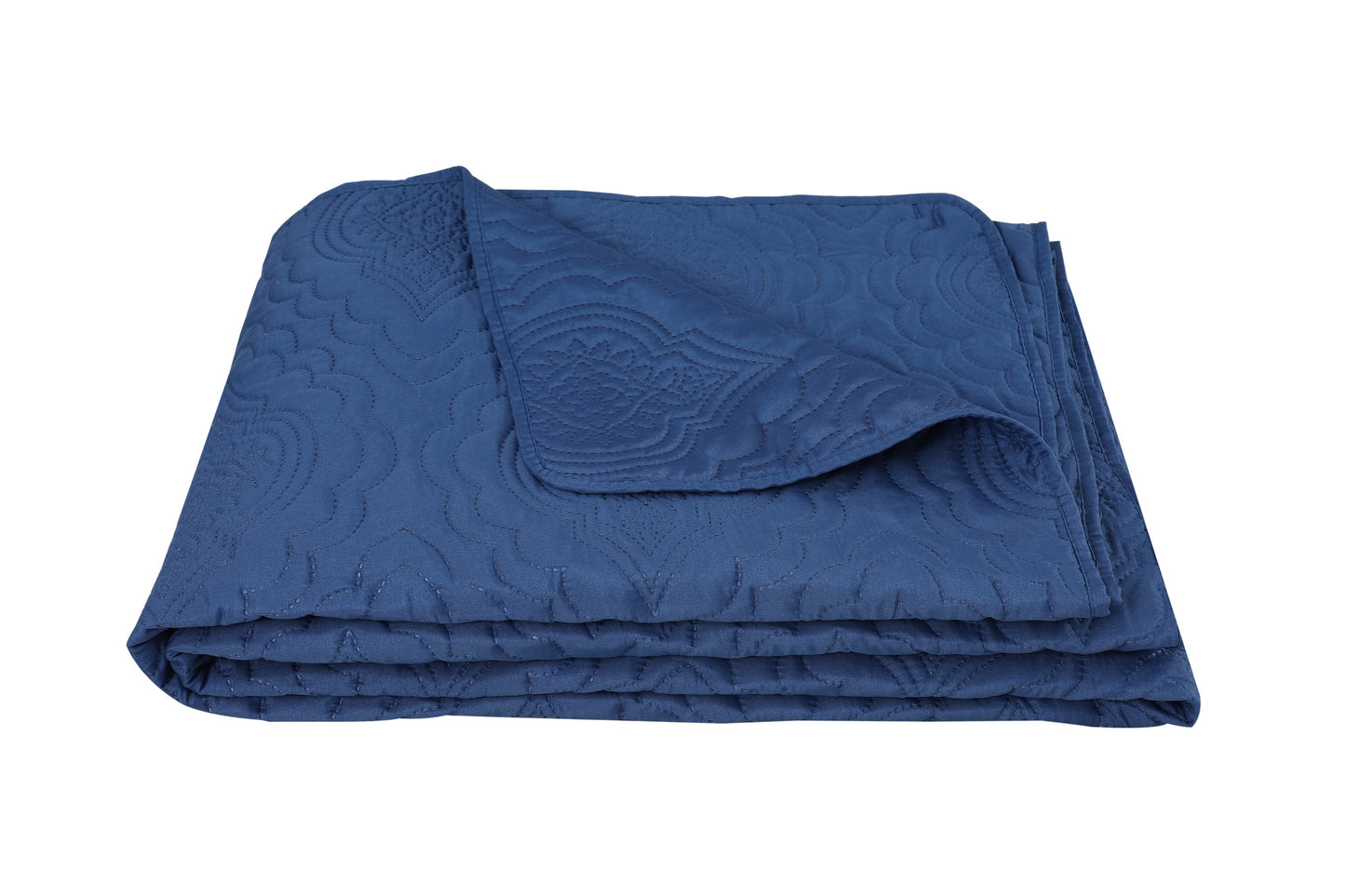 Embossed Pinsonic Solid Bedding Soft Summer Quilt Set, Navy Blue Color
