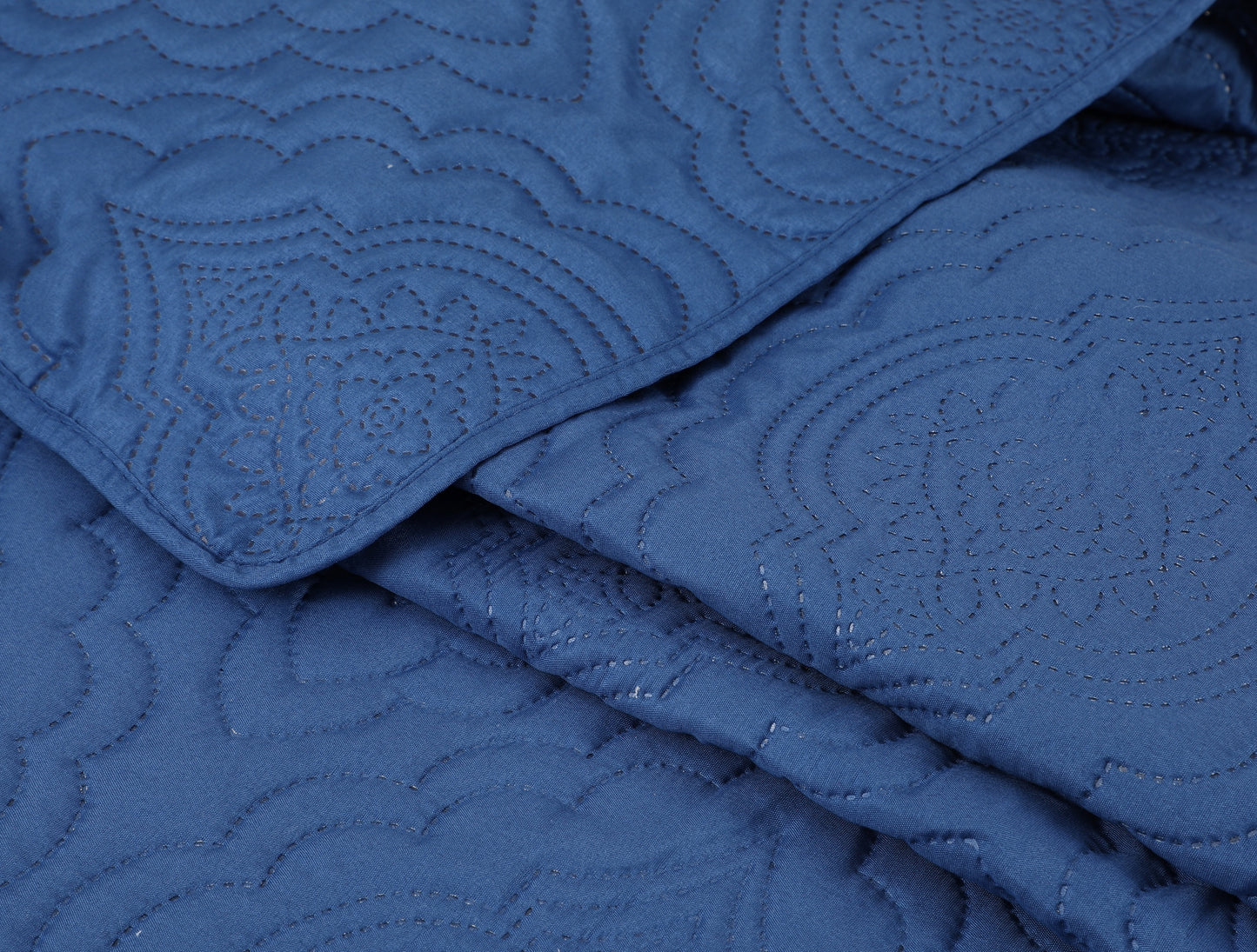 Embossed Pinsonic Solid Bedding Soft Summer Quilt Set, Navy Blue Color