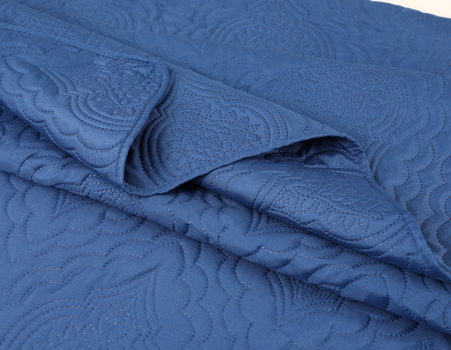 Embossed Pinsonic Solid Bedding Soft Summer Quilt Set, Navy Blue Color