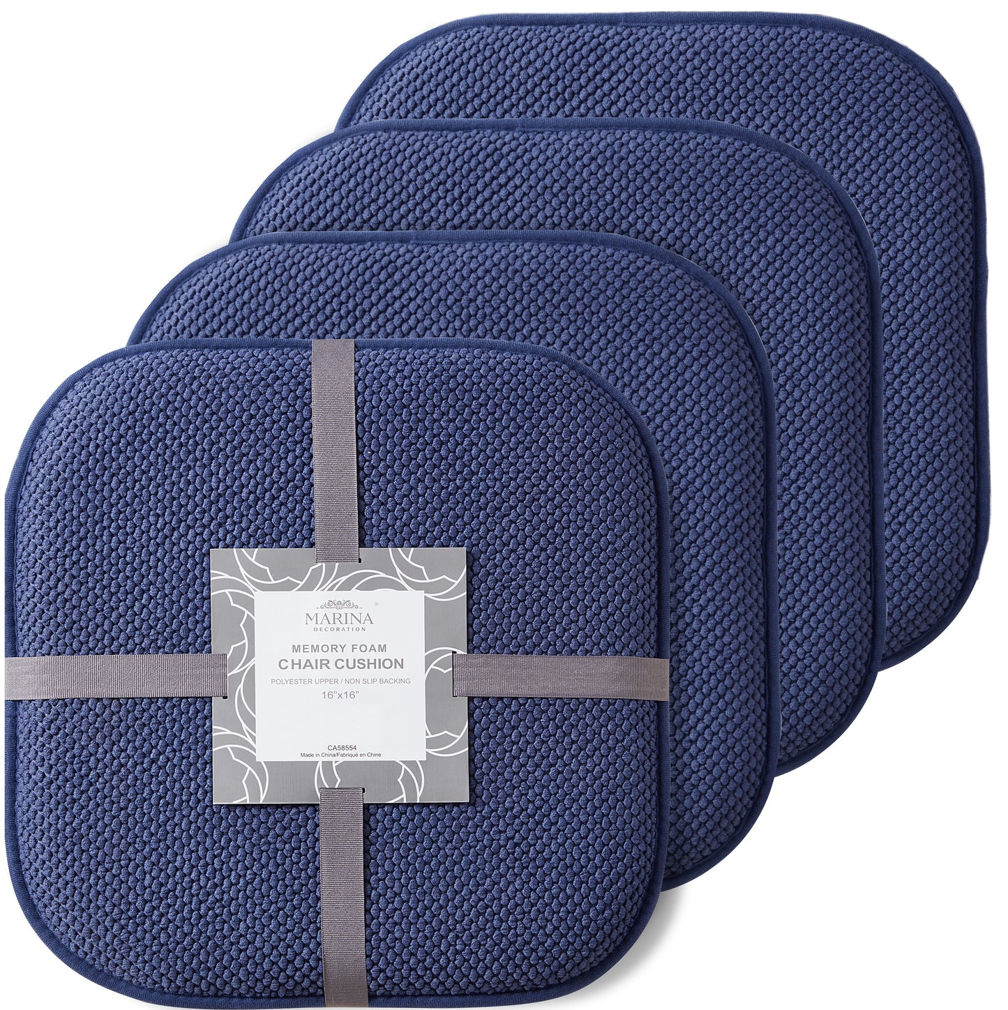 Memory Foam Honeycomb Premium Thick Chair Nonslip Rubber Back Seat Pads Kitchen Chair Cushion Set 16 x 16 Inch, Navy Blue