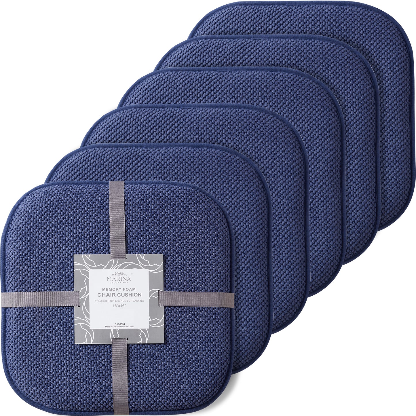 Memory Foam Honeycomb Premium Thick Chair Nonslip Rubber Back Seat Pads Kitchen Chair Cushion Set 16 x 16 Inch, Navy Blue