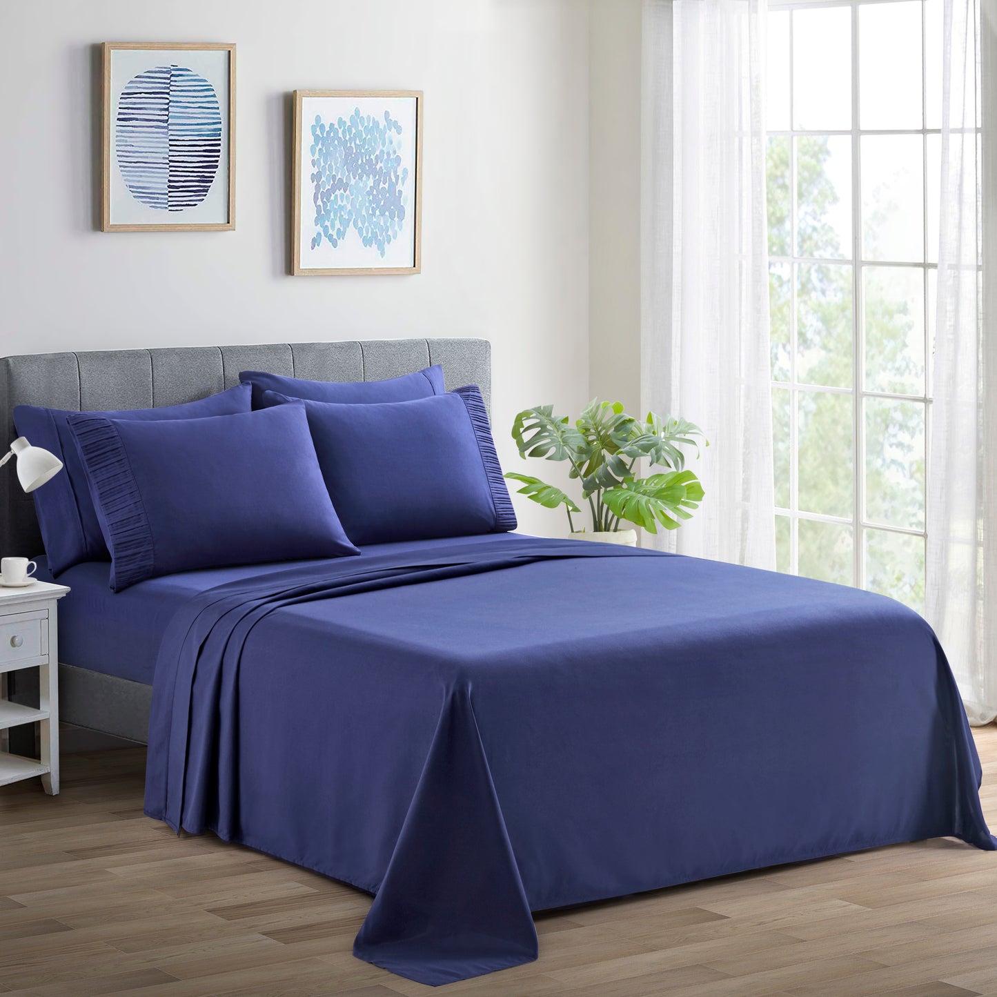Solid Rayon from Bamboo Soft Silky Deep Pocket Bedding All Season Sheet Set, Navy Blue