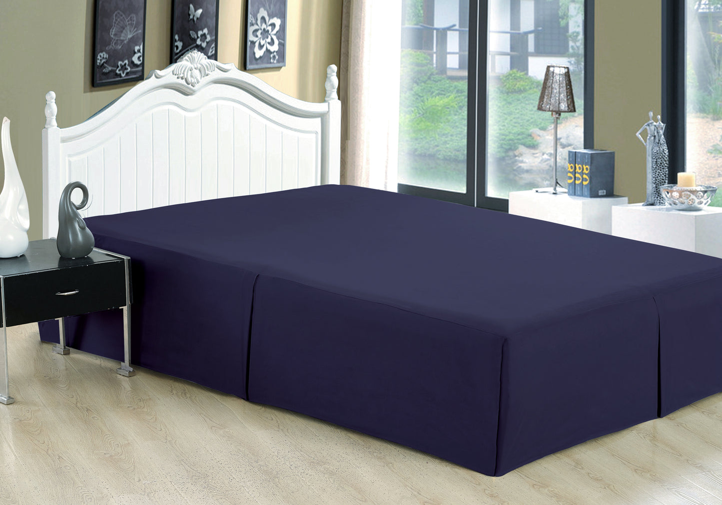 Solid Tailored Rayon from Bamboo Soft Bedskirt All Season Deep Pocket Dust Ruffle Bed Skirt, Navy Blue