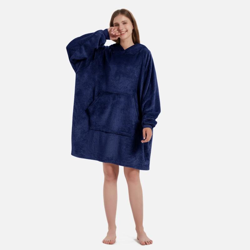 Wearable Hoodie Blanket with Sleeves and Giant Pocket Plush Hooded Sweatshirt for Adults Light Pink Color