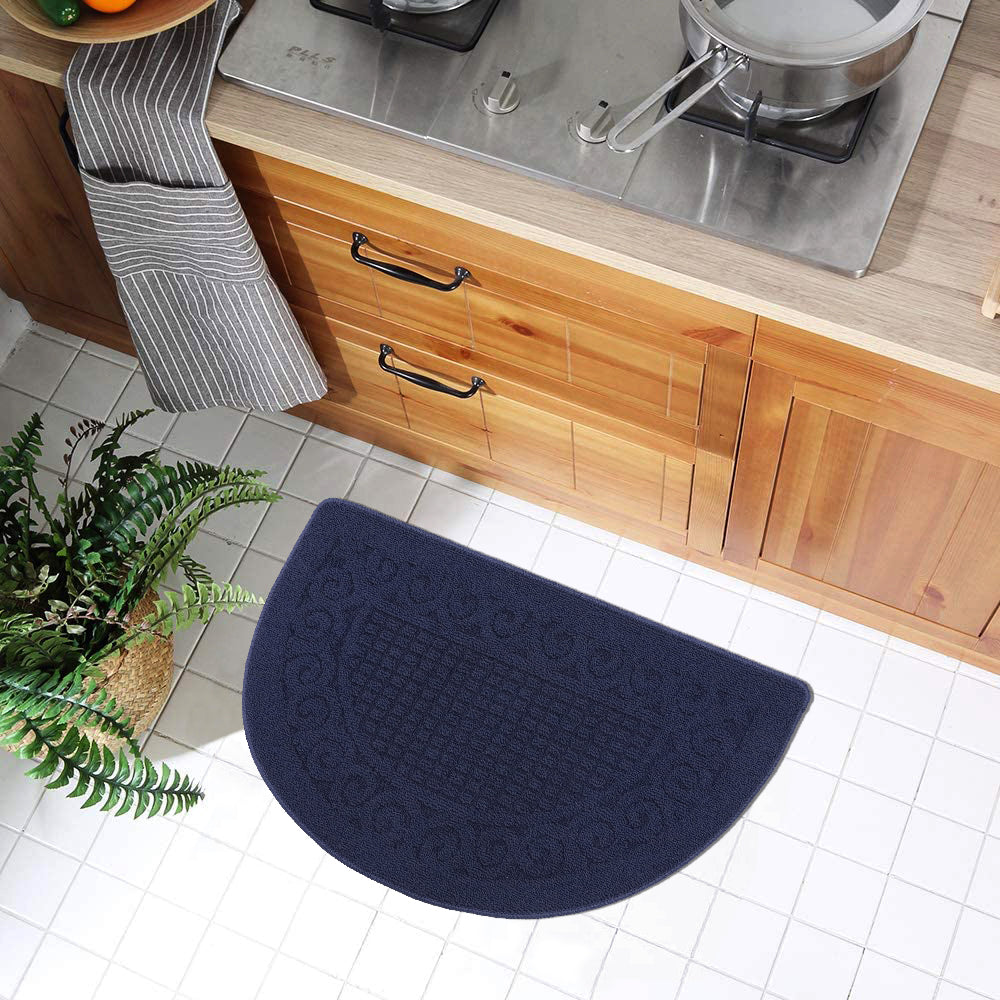 Jacquard Solid Decor Non-Slip Carpet Floor Mat Indoor Kitchen Rug, Half Moon 20 x 32 Inch