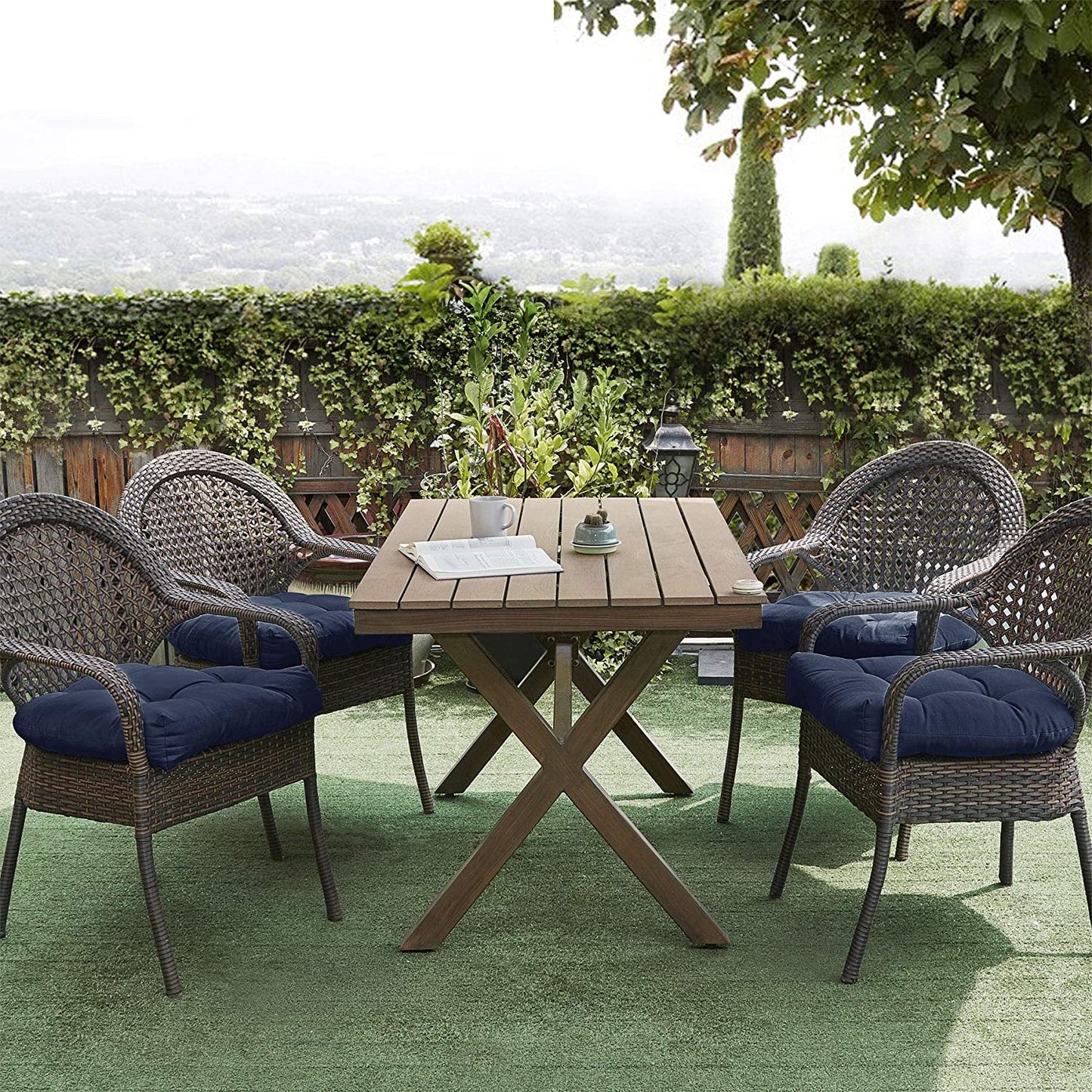 Premium Thick Comfy Seat Patio Pad Tufted Textured Solid Outdoor Chair Cushion 19 x 19 x 4 Inch, Navy Blue