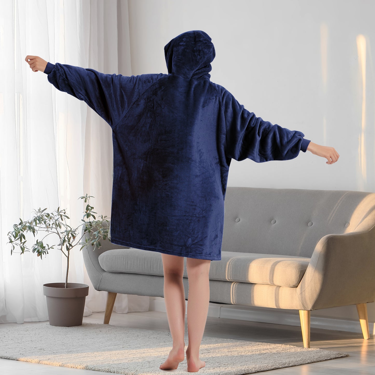 Wearable Hoodie Blanket with Sleeves and Giant Pocket Plush Hooded Sweatshirt for Adults Light Pink Color