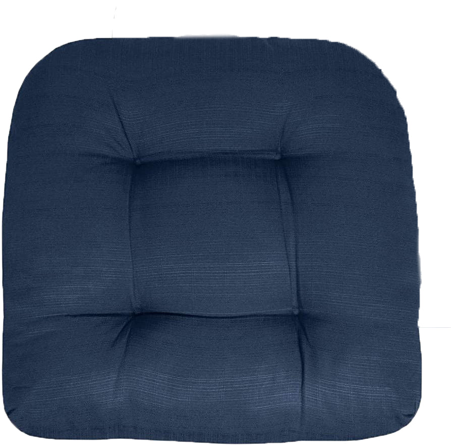 Premium Thick Comfy Seat Patio Pad Tufted Textured Solid Outdoor Chair Cushion 19 x 19 x 4 Inch, Navy Blue
