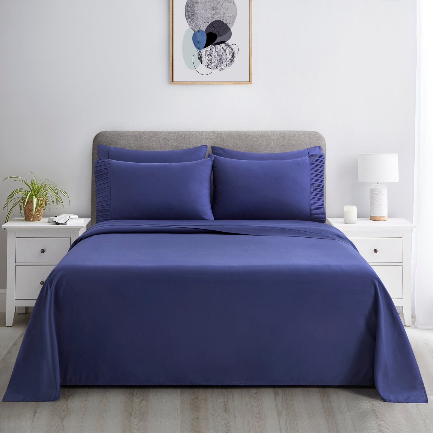 Solid Rayon from Bamboo Soft Silky Deep Pocket Bedding All Season Sheet Set, Navy Blue